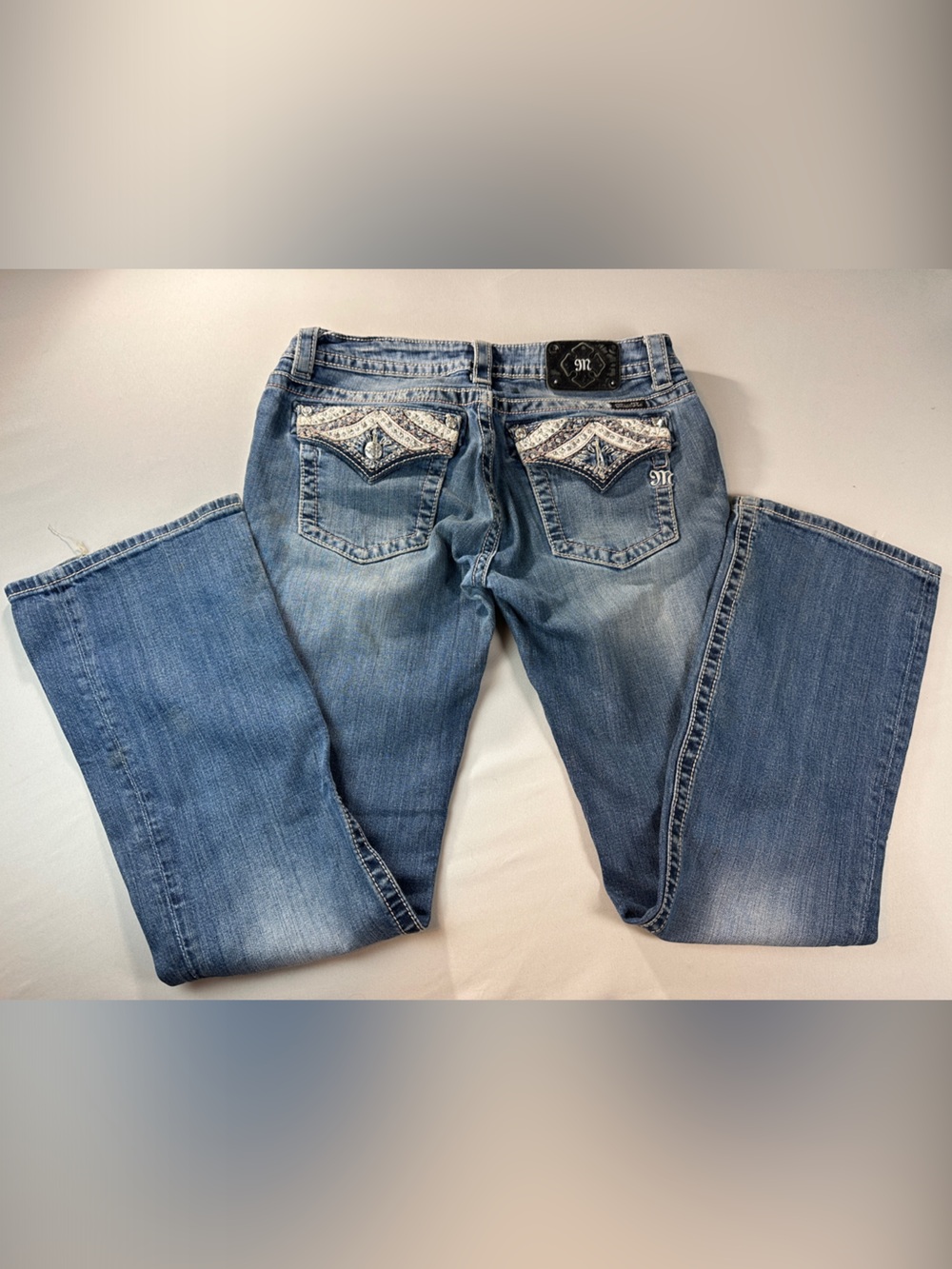 Miss Me Boot Cut Jeans 31 12 Embellished Flap Pockets Y2K Embroidered